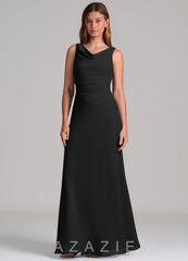 Azazie Nerine Black A-Line Pleated Chiffon Dress black