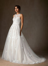 Azazie Melrose Wedding Dress Diamond White A-Line Sweetheart Lace Tulle Dress