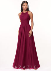 Azazie Bonnie Burgundy A-Line Keyhole Ruched Chiffon Dress