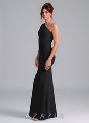 Azazie Rinna Black Mermaid One Shoulder Chiffon Dress black