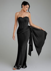 Azazie Draya Black Mermaid Strapless Stretch Satin Dress black