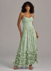 Azazie Lettie Dusty Sage A-Line Corset Floral Burnout Dress