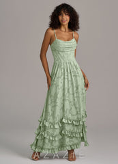 Azazie Lettie Dusty Sage A-Line Corset Floral Burnout Dress