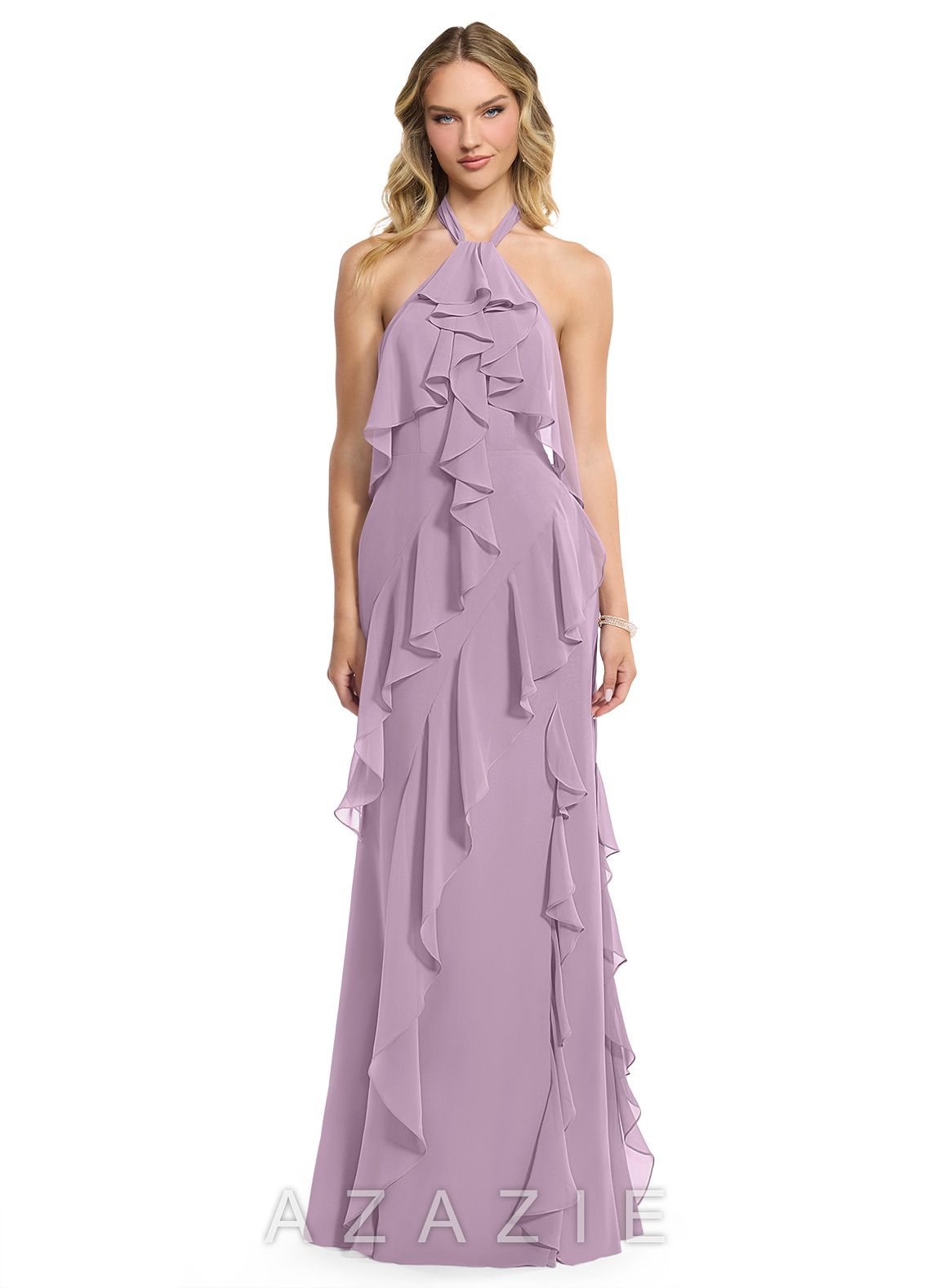 Azazie Velma Wisteria A-Line Side Slit Chiffon Dress