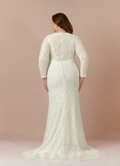 Azazie Indie Wedding Dress Cream Sheath V-Neck Tulle Dress cream