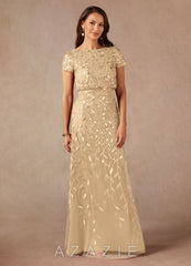 Azazie Lehi Champagne A-Line Sequins Dress champagne