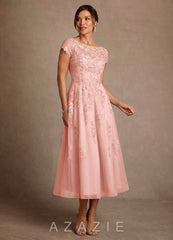Azazie Jolanda Rosette A-Line Lace Dress