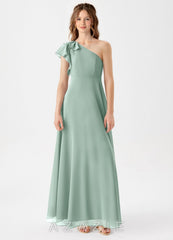 Azazie Arabella Junior Agave A-Line Ruched Chiffon Dress agave