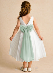 Azazie Margot Ivory Agave A-Line Pleated Chiffon Dress