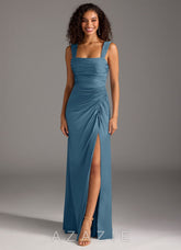 Azazie Jesaphine Bermuda Sheath Bow Stretch Satin Dress