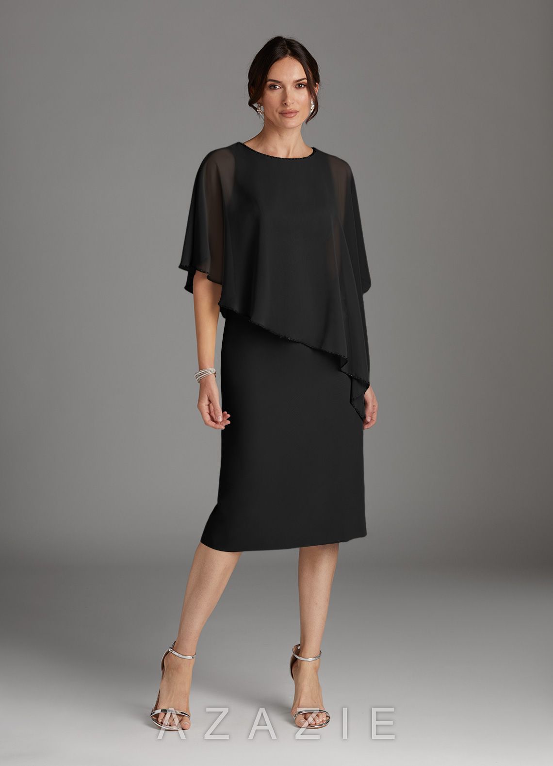 Azazie Sparrow Black Sheath Sequins Chiffon Dress