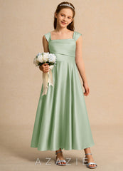 Azazie Bundle Girls Formal Dusty Sage A-Line Pleated Matte Satin Dress dusty_sage