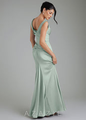 Azazie Spencer Agave Mermaid Pleated Stretch Satin Dress agave