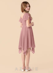 Azazie Janeaurelia Junior Dusty Rose A-Line Pleated Chiffon Dress dusty_rose