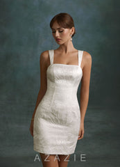 Azazie Colby Antique White Sheath Square Neckline Jacquard Dress antique_white