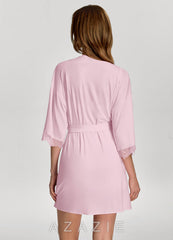 Soft Rayon Lace Trim Bridal Robe sheer_pink