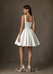 Azazie Saverina Diamond White A-Line with Pockets Satin Dress diamond_white