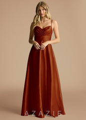 Azazie Oliana Auburn A-Line Sweetheart Neckline Metallic Satin Dress