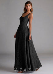 Azazie Amalie Black A-Line Pleated Floral Burnout Dress black