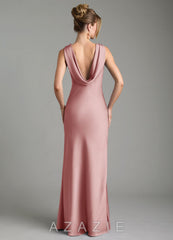 Azazie Aussie Dusty Rose Sheath Pleated Stretch Satin Dress dusty_rose