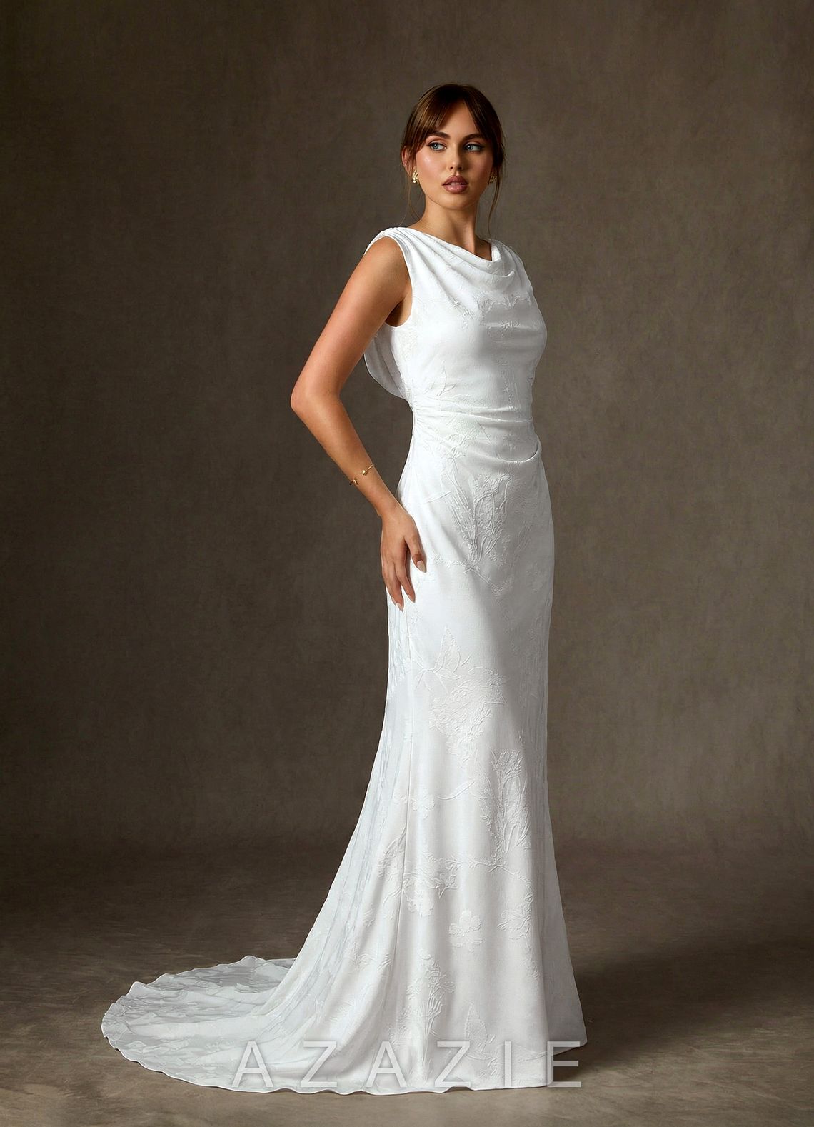 Azazie Kieryn Diamond White Sheath Floral Jacquard Dress