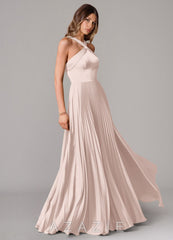 Azazie Afra Blushing Pink A-Line Pleated Stretch Satin Dress blushing_pink