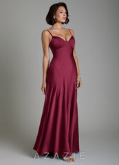Azazie Tierra Burgundy A-Line Corset Stretch Satin Dress burgundy