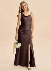 Azazie Abby Junior Ganache Sheath Pleated Stretch Satin Dress