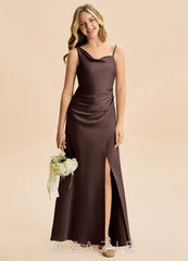 Azazie Abby Junior Ganache Sheath Pleated Stretch Satin Dress
