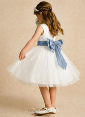 Azazie Sosie Ivory Dusty Blue A-Line Pleated Tulle Dress ivory/dusty_blue