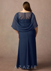 Azazie Hera Dark Navy A-Line Lace Capelet Chiffon Dress dark_navy