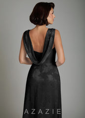 Azazie Aria Black A-Line Pleated Floral Jacquard Burnout Dress black