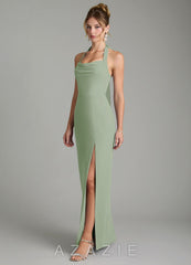 Azazie Arnelle Dusty Sage Sheath Pleated Chiffon Dress dusty_sage