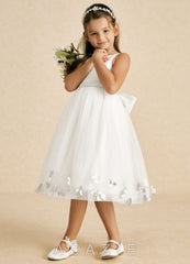 Azazie Dot Ivory A-Line Bow Tulle Dress ivory
