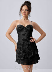 Hortense Black Spaghetti Strap Floral Ruffle Open Back Mini Dress