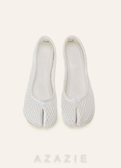 Mesh Split-Toe Tabi Fold Ballerina Ballet Flats ivory