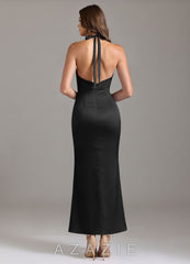 Azazie Valerie Black Mermaid Pleated Stretch Satin Dress black