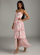 Azazie Kaiden Abstract Watercolor Floral A-Line Sweetheart Neckline Chiffon Dres