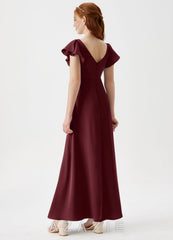 Azazie Omari Junior Cabernet A-Line Pleated Stretch Satin Dress cabernet