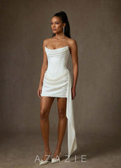 Azazie Aniko Diamond White Fit and Flare Stretch Satin Dress diamond_white