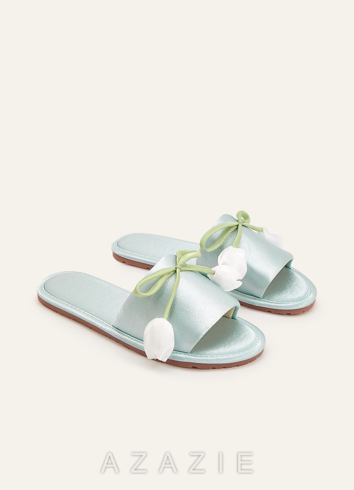 Floral Bow Satin Slippers