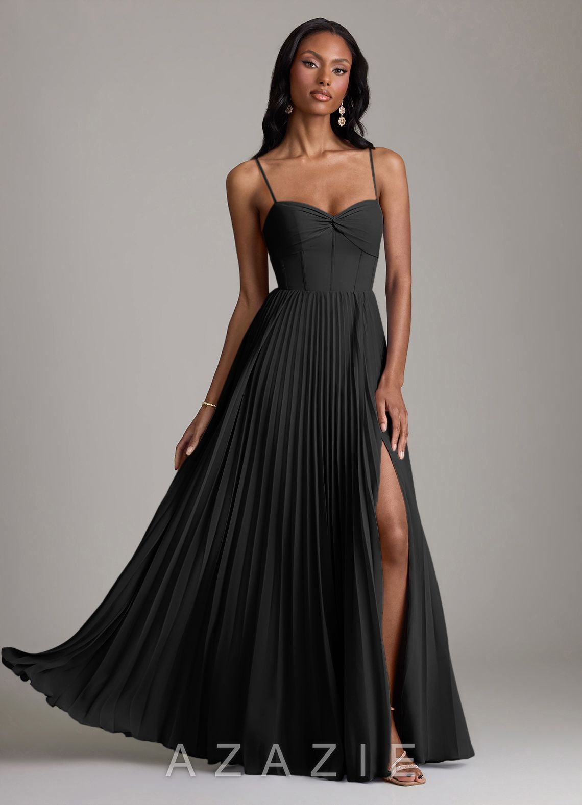 Azazie Akiko Black A-Line Sweetheart Neckline Chiffon Dress