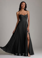 Azazie Akiko Black A-Line Sweetheart Neckline Chiffon Dress