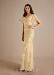 Azazie Milan Champagne Sheath Sequins Dress champagne