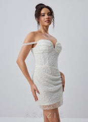 Solamarina White Beading Lace Sequin Embroidery Off-the-Shoulder Mini Dress