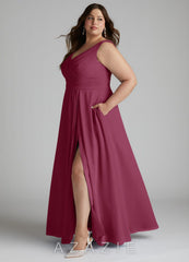 Azazie Karina Mulberry A-Line Pleated Chiffon Dress mulberry