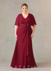 Azazie Carson Burgundy A-Line V-Neck Lace Chiffon Dress burgundy
