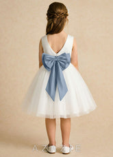Azazie Sosie Ivory Dusty Blue A-Line Pleated Tulle Dress