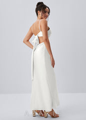 Paloma White Satin Beading Back Bow Summer Maxi Dress