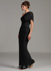 Azazie Essence Black Sheath One Shoulder Premium Stretch Jersey Dress black